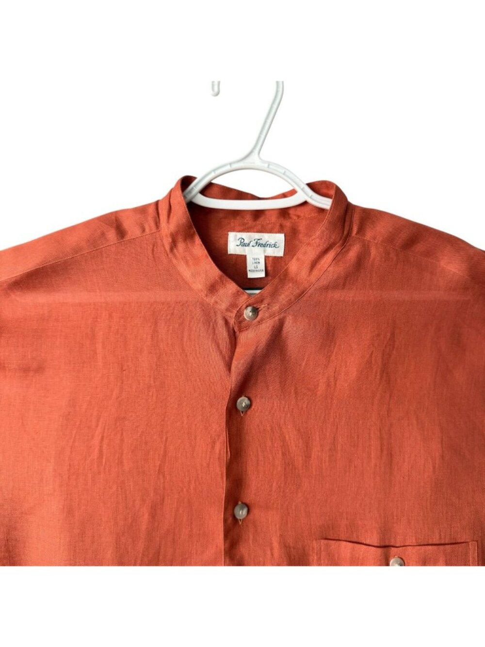 Paul Fredrick Mens 16-1/2 Mandarin Collar Long Sleeve Linen Shirt Rust Orange US - Picture 3 of 16